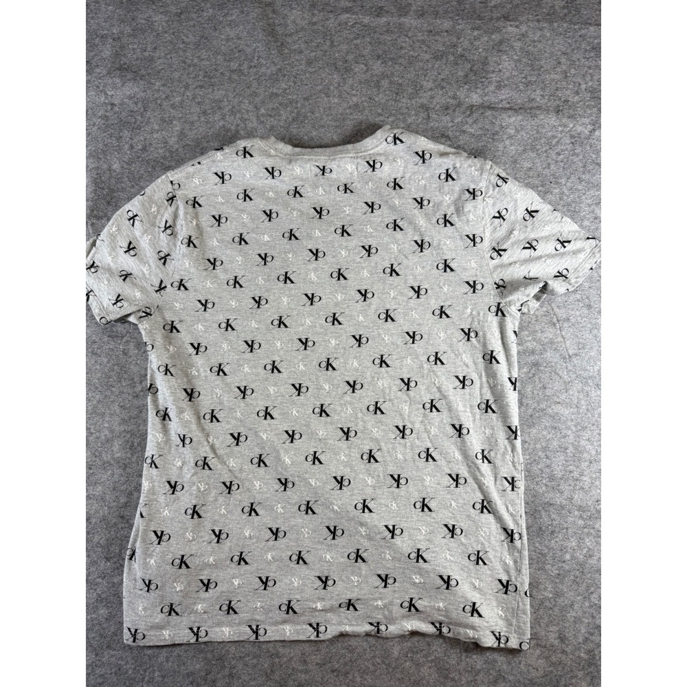 Calvin Klein Jeans All Over Logo Print Tee‎ Gray Graphic T Shirt Large